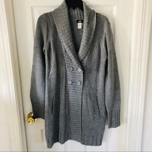 H&M long grey sweater warm chunky knit cardigan / dress size small
